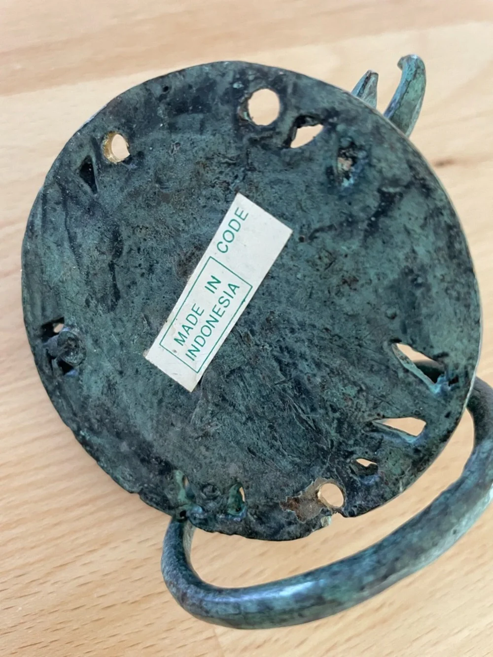 Antique-Style Bull Head Wall Ring - Green Patina